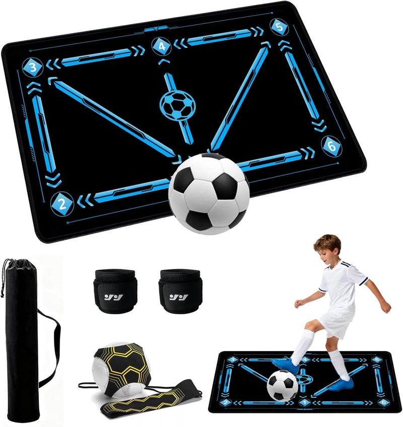 Hombees Soccer Training Equipment, Soccer Training Mat 35 X 24IN, Football Footstep Training Mat for Footwork and Ball Mastery with Storage Bag & Return Net, Idea for for Kids, Adults, Coaches - Image 1